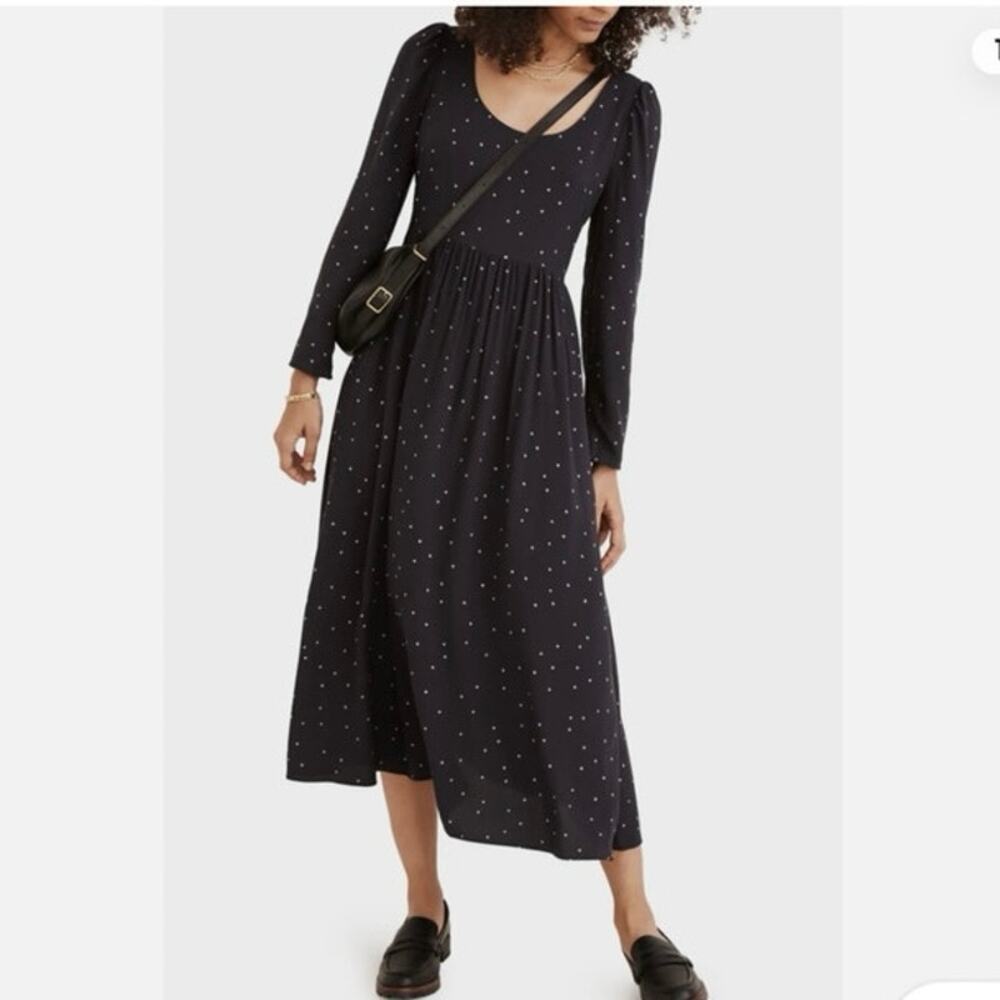 Madewell Alicia Star Print Celestial Midi Dress Size 14 Navy Art Teacher Relaxed